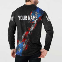 American Flag Smoke Trail Button Sweatshirt with Dartboard and Crossed Darts Graphic Design - Wonder Print Shop