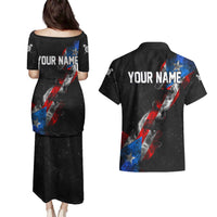 American Flag Smoke Trail Couples Matching Puletasi and Hawaiian Shirt with Dartboard and Crossed Darts Graphic Design - Wonder Print Shop