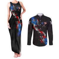 American Flag Smoke Trail Couples Matching Tank Maxi Dress and Long Sleeve Button Shirt with Dartboard and Crossed Darts Graphic Design - Wonder Print Shop