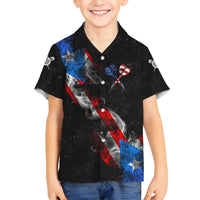 American Flag Smoke Trail Family Matching Long Sleeve Bodycon Dress and Hawaiian Shirt with Dartboard and Crossed Darts Graphic Design - Wonder Print Shop