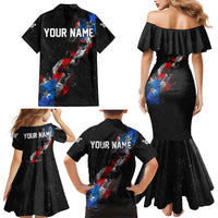 American Flag Smoke Trail Family Matching Mermaid Dress and Hawaiian Shirt with Dartboard and Crossed Darts Graphic Design - Wonder Print Shop