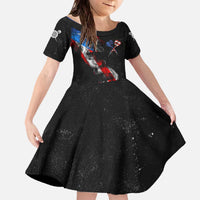 American Flag Smoke Trail Family Matching Off The Shoulder Long Sleeve Dress and Hawaiian Shirt with Dartboard and Crossed Darts Graphic Design - Wonder Print Shop