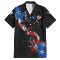 American Flag Smoke Trail Family Matching Off The Shoulder Long Sleeve Dress and Hawaiian Shirt with Dartboard and Crossed Darts Graphic Design - Wonder Print Shop