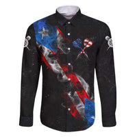 American Flag Smoke Trail Family Matching Off The Shoulder Long Sleeve Dress and Hawaiian Shirt with Dartboard and Crossed Darts Graphic Design - Wonder Print Shop