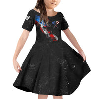 American Flag Smoke Trail Family Matching Off Shoulder Short Dress and Hawaiian Shirt with Dartboard and Crossed Darts Graphic Design - Wonder Print Shop