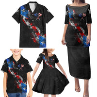 American Flag Smoke Trail Family Matching Puletasi and Hawaiian Shirt with Dartboard and Crossed Darts Graphic Design - Wonder Print Shop