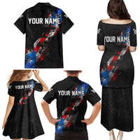 American Flag Smoke Trail Family Matching Puletasi and Hawaiian Shirt with Dartboard and Crossed Darts Graphic Design - Wonder Print Shop