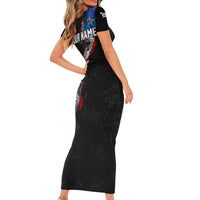 American Flag Smoke Trail Family Matching Short Sleeve Bodycon Dress and Hawaiian Shirt with Dartboard and Crossed Darts Graphic Design - Wonder Print Shop