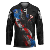 American Flag Smoke Trail Hockey Jersey with Dartboard and Crossed Darts Graphic Design - Wonder Print Shop