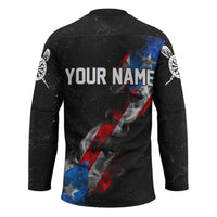 American Flag Smoke Trail Hockey Jersey with Dartboard and Crossed Darts Graphic Design - Wonder Print Shop