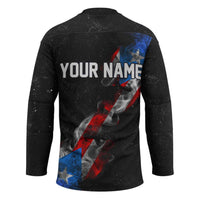 American Flag Smoke Trail Hockey Jersey with Dartboard and Crossed Darts Graphic Design - Wonder Print Shop