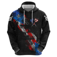 American Flag Smoke Trail Hoodie with Dartboard and Crossed Darts Graphic Design - Wonder Print Shop