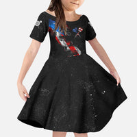 American Flag Smoke Trail Kid Short Sleeve Dress with Dartboard and Crossed Darts Graphic Design - Wonder Print Shop