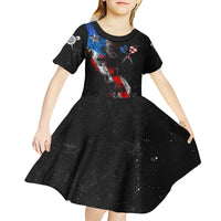 American Flag Smoke Trail Kid Short Sleeve Dress with Dartboard and Crossed Darts Graphic Design - Wonder Print Shop