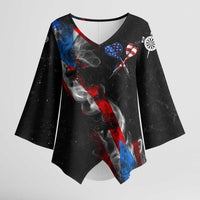 American Flag Smoke Trail Kimono Sleeve Blouse with Dartboard and Crossed Darts Graphic Design - Wonder Print Shop