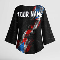 American Flag Smoke Trail Kimono Sleeve Blouse with Dartboard and Crossed Darts Graphic Design - Wonder Print Shop