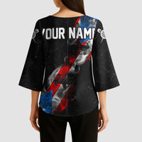 American Flag Smoke Trail Kimono Sleeve Blouse with Dartboard and Crossed Darts Graphic Design - Wonder Print Shop