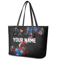American Flag Smoke Trail Leather Tote Bag with Dartboard and Crossed Darts Graphic Design - Wonder Print Shop