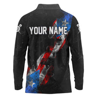 American Flag Smoke Trail Long Sleeve Polo Shirt with Dartboard and Crossed Darts Graphic Design - Wonder Print Shop