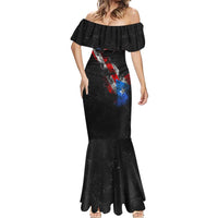 American Flag Smoke Trail Mermaid Dress with Dartboard and Crossed Darts Graphic Design - Wonder Print Shop