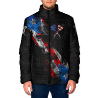 American Flag Smoke Trail Padded Jacket with Dartboard and Crossed Darts Graphic Design - Wonder Print Shop