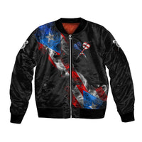 American Flag Smoke Trail Sleeve Zip Bomber Jacket with Dartboard and Crossed Darts Graphic Design - Wonder Print Shop