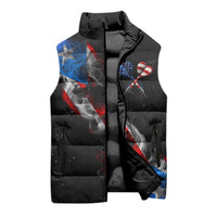 American Flag Smoke Trail Sleeveless Puffer Jacket with Dartboard and Crossed Darts Graphic Design - Wonder Print Shop