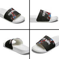 American Flag Smoke Trail Slide Sandals with Dartboard and Crossed Darts Graphic Design - Wonder Print Shop