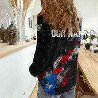 American Flag Smoke Trail Women Casual Shirt with Dartboard and Crossed Darts Graphic Design - Wonder Print Shop