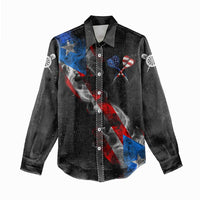 American Flag Smoke Trail Women Casual Shirt with Dartboard and Crossed Darts Graphic Design - Wonder Print Shop