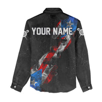 American Flag Smoke Trail Women Casual Shirt with Dartboard and Crossed Darts Graphic Design - Wonder Print Shop