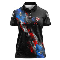 American Flag Smoke Trail Women Polo Shirt with Dartboard and Crossed Darts Graphic Design - Wonder Print Shop