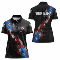 American Flag Smoke Trail Women Polo Shirt with Dartboard and Crossed Darts Graphic Design - Wonder Print Shop