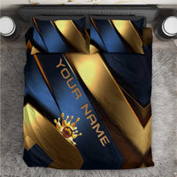 Angry Bowling Ball and Pins Bedding Set with Blue and Gold Metallic Stripe Graphic Design - Wonder Print Shop