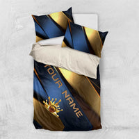 Angry Bowling Ball and Pins Bedding Set with Blue and Gold Metallic Stripe Graphic Design - Wonder Print Shop