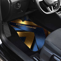 Angry Bowling Ball and Pins Car Mats with Blue and Gold Metallic Stripe Graphic Design - Wonder Print Shop