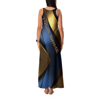 Angry Bowling Ball and Pins Family Matching Tank Maxi Dress and Hawaiian Shirt with Blue and Gold Metallic Stripe Graphic Design - Wonder Print Shop