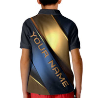 Angry Bowling Ball and Pins Kid Polo Shirt with Blue and Gold Metallic Stripe Graphic Design - Wonder Print Shop