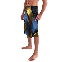 Angry Bowling Ball and Pins Lavalava with Blue and Gold Metallic Stripe Graphic Design - Wonder Print Shop