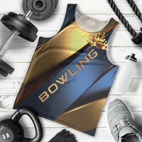 Angry Bowling Ball and Pins Men Tank Top with Blue and Gold Metallic Stripe Graphic Design - Wonder Print Shop