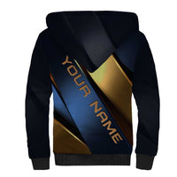 Angry Bowling Ball and Pins Sherpa Hoodie with Blue and Gold Metallic Stripe Graphic Design - Wonder Print Shop