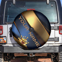 Angry Bowling Ball and Pins Spare Tire Cover with Blue and Gold Metallic Stripe Graphic Design - Wonder Print Shop