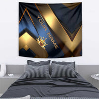 Angry Bowling Ball and Pins Tapestry with Blue and Gold Metallic Stripe Graphic Design - Wonder Print Shop