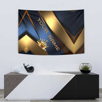Angry Bowling Ball and Pins Tapestry with Blue and Gold Metallic Stripe Graphic Design - Wonder Print Shop