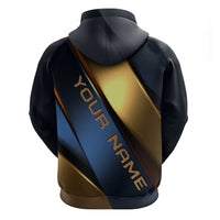 Angry Bowling Ball and Pins Zip Hoodie with Blue and Gold Metallic Stripe Graphic Design - Wonder Print Shop