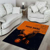 Flying Eagle Carrying Bowling Ball Area Rug with Grunge Orange and Black Splatter Design - Wonder Print Shop