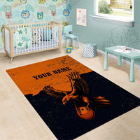 Flying Eagle Carrying Bowling Ball Area Rug with Grunge Orange and Black Splatter Design - Wonder Print Shop