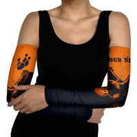 Flying Eagle Carrying Bowling Ball Arm Sleeves with Grunge Orange and Black Splatter Design - Wonder Print Shop