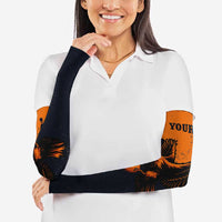 Flying Eagle Carrying Bowling Ball Arm Sleeves with Grunge Orange and Black Splatter Design - Wonder Print Shop