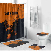 Flying Eagle Carrying Bowling Ball Bathroom Set with Grunge Orange and Black Splatter Design - Wonder Print Shop